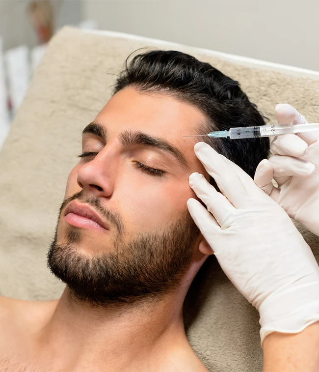 Male Receiving Injectable Treatment to Reduce Facial Aging